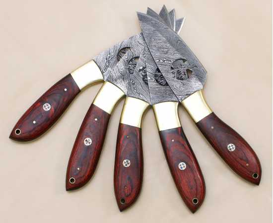 Pack of 5 Unique Stag design Dollar wood Hunting Knife Damascus Kitchenware