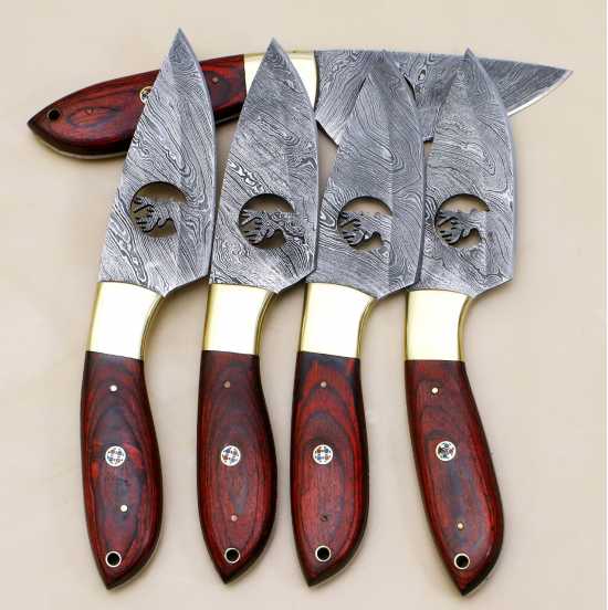 Pack of 5 Unique Stag design Dollar wood Hunting Knife Damascus Kitchenware